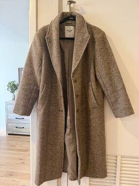 Abercrombie & Fitch Tan Brown Herringbone Long Coat